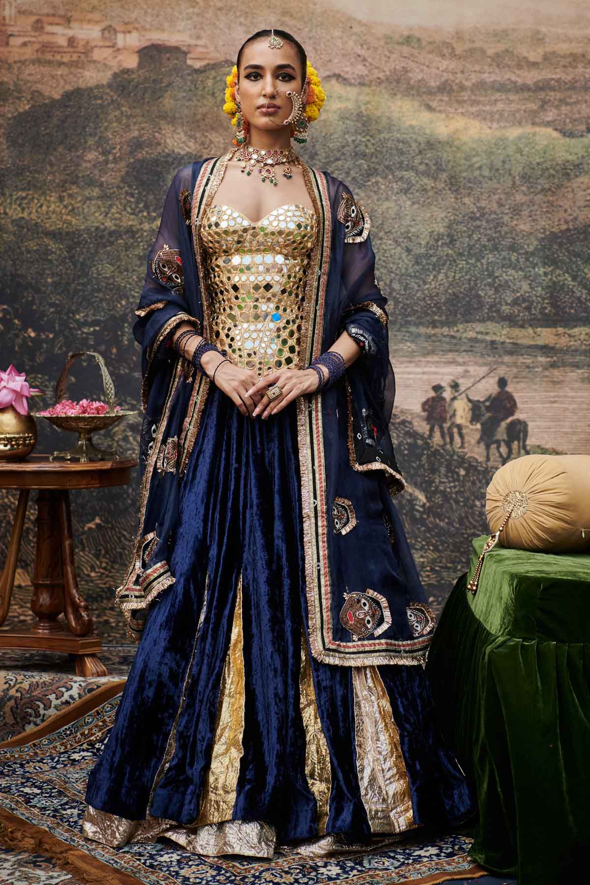 Buy ITRH, Designer Blue Lampi Work Lehenga Set Online